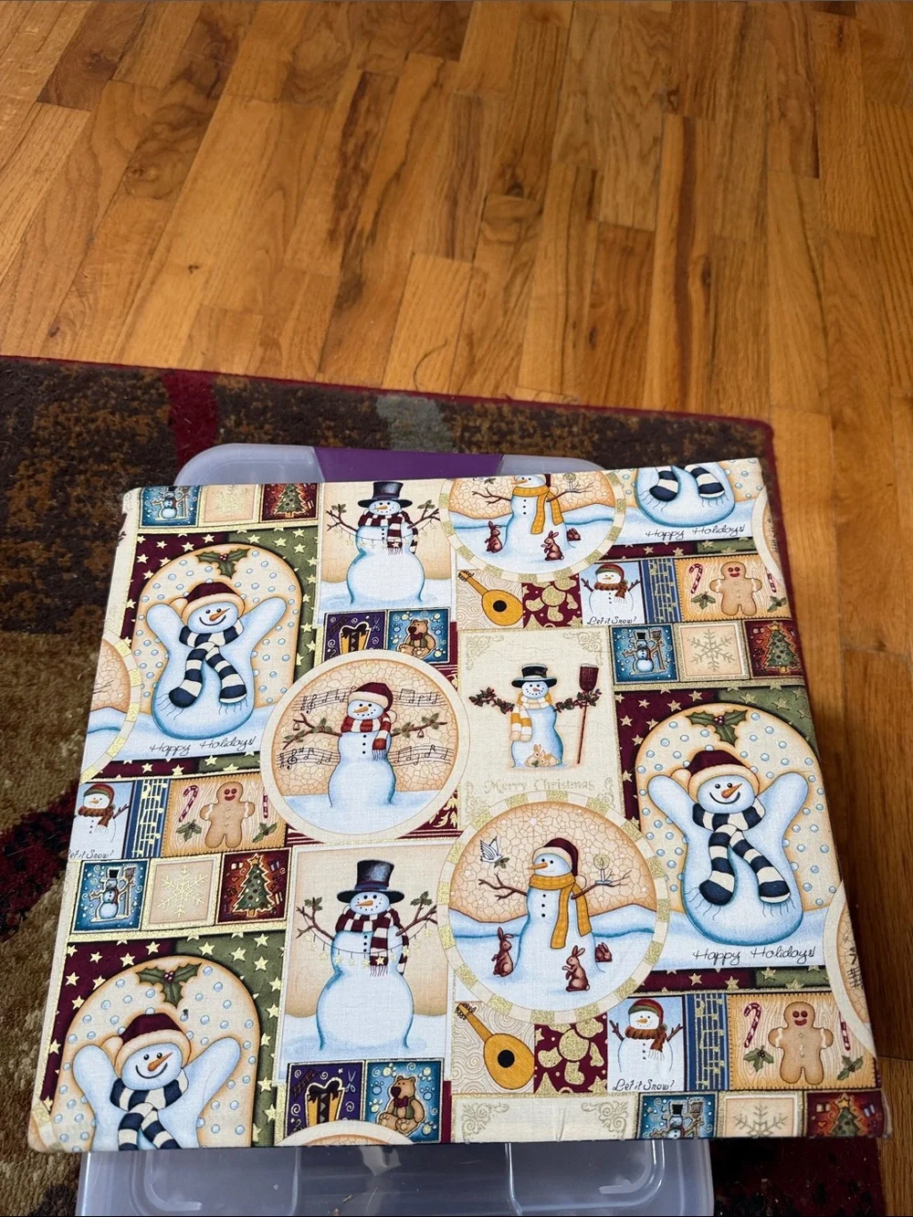 Festive Snowman Holiday Fabric photo binder- Cream, Blue, Red, Green